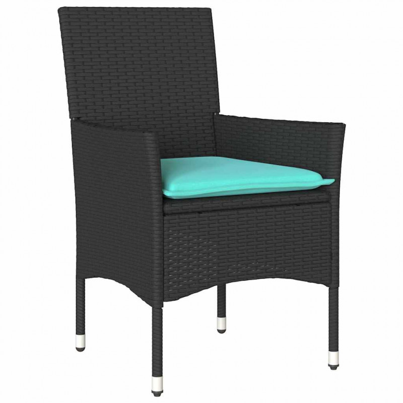 Zestaw stół i krzesła z poduszką 3 pcs Czarny Rattan PE
