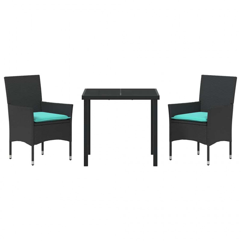 Zestaw stół i krzesła z poduszką 3 pcs Czarny Rattan PE