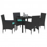 Zestaw stół i krzesła z poduszką 5 pcs Czarny Rattan PE