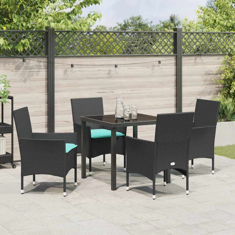 Zestaw stół i krzesła z poduszką 5 pcs Czarny Rattan PE