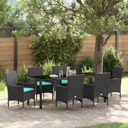 Zestaw stół i krzesła z poduszką 7 pcs Czarny Rattan PE