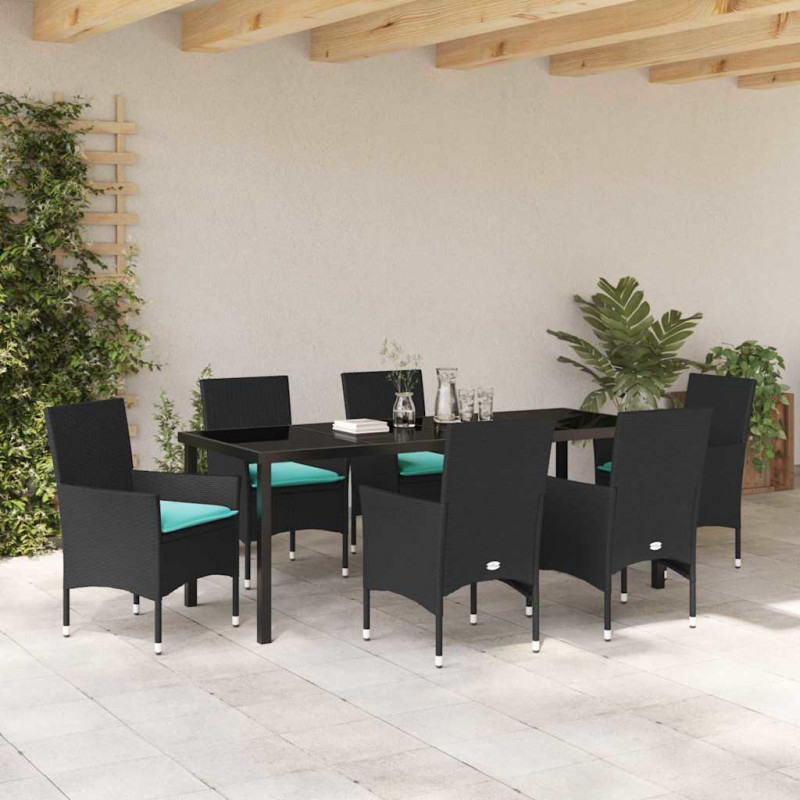Zestaw stół i krzesła z poduszką 7 pcs Czarny Rattan PE