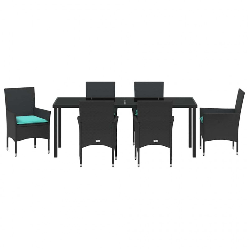 Zestaw stół i krzesła z poduszką 7 pcs Czarny Rattan PE