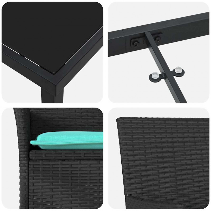 Zestaw stół i krzesła z poduszką 7 pcs Czarny Rattan PE