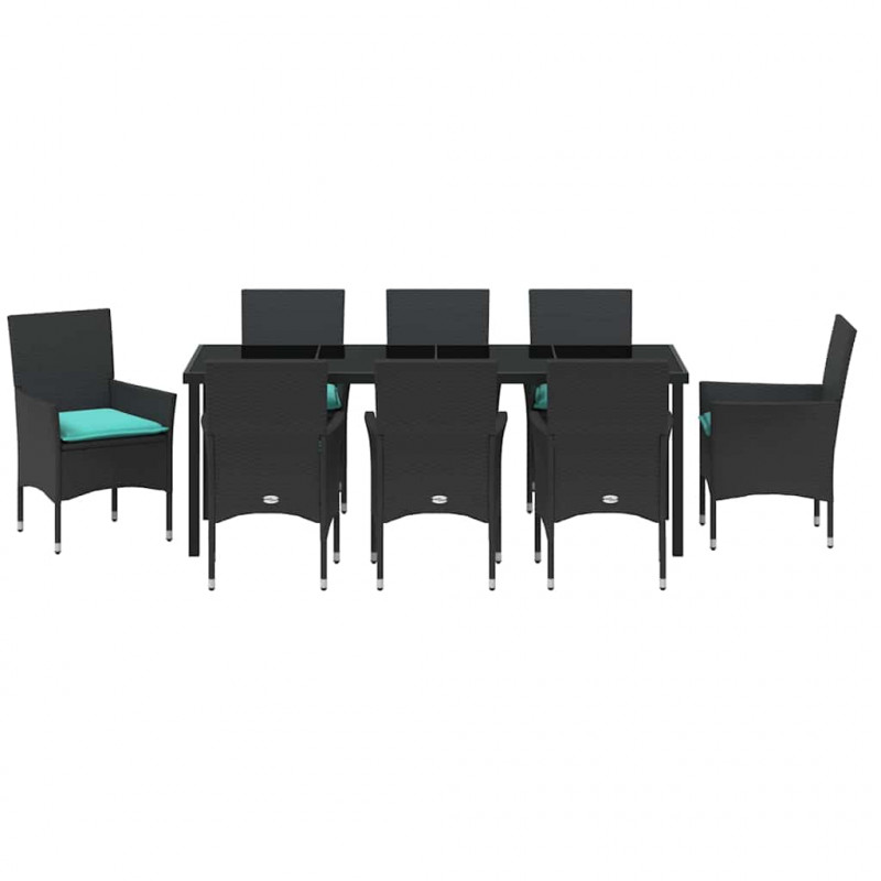 Zestaw stół i krzesła z poduszką 9 pcs Czarny Rattan PE