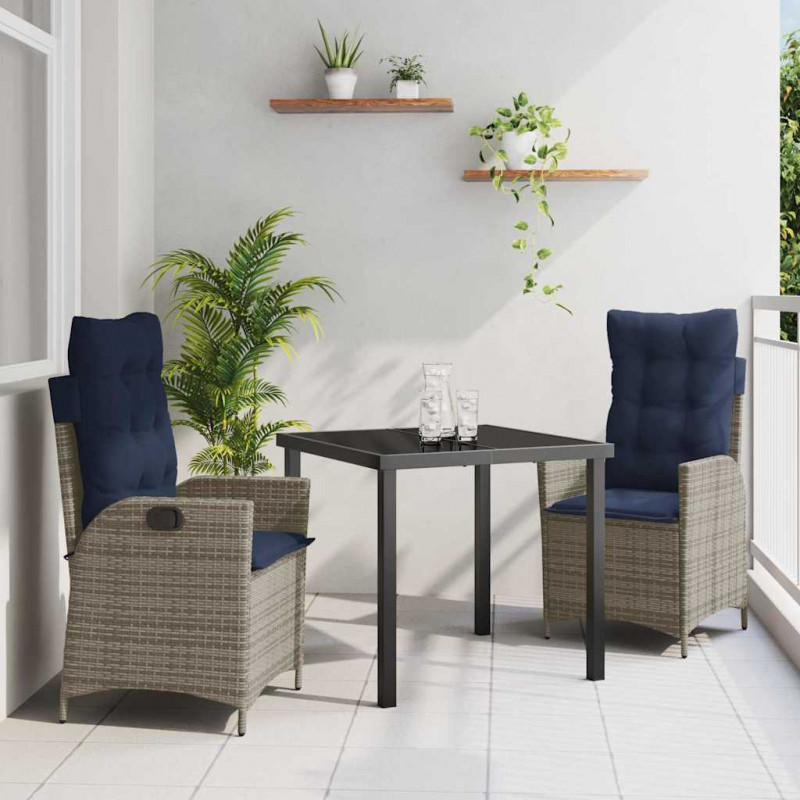 Zestaw do jadalni w ogrodzie 3 pcs Szary i czarny rattan