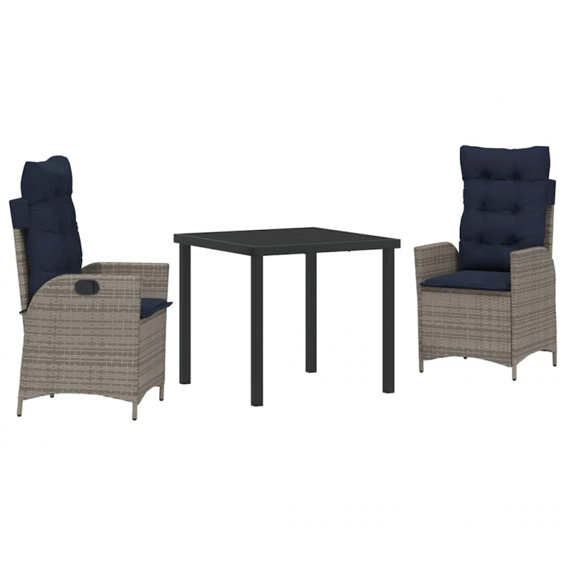 Zestaw do jadalni w ogrodzie 3 pcs Szary i czarny rattan