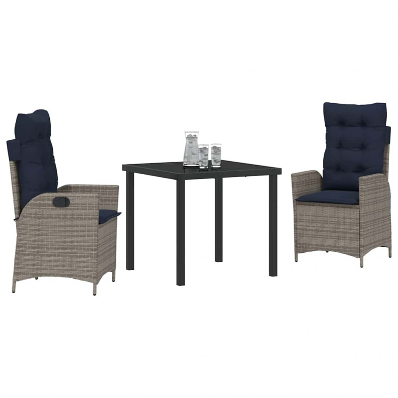 Zestaw do jadalni w ogrodzie 3 pcs Szary i czarny rattan