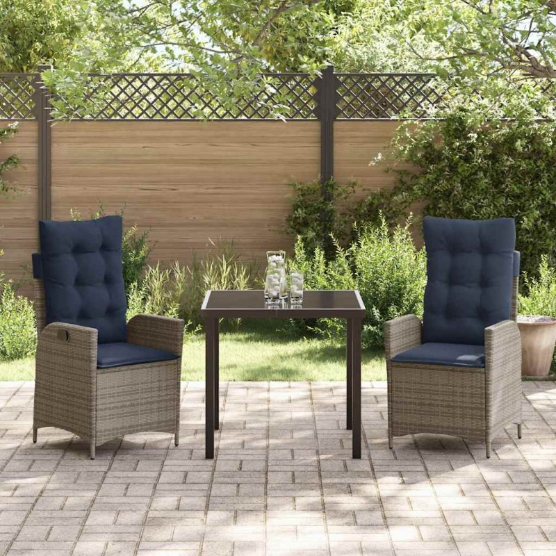 Zestaw do jadalni w ogrodzie 3 pcs Szary i czarny rattan