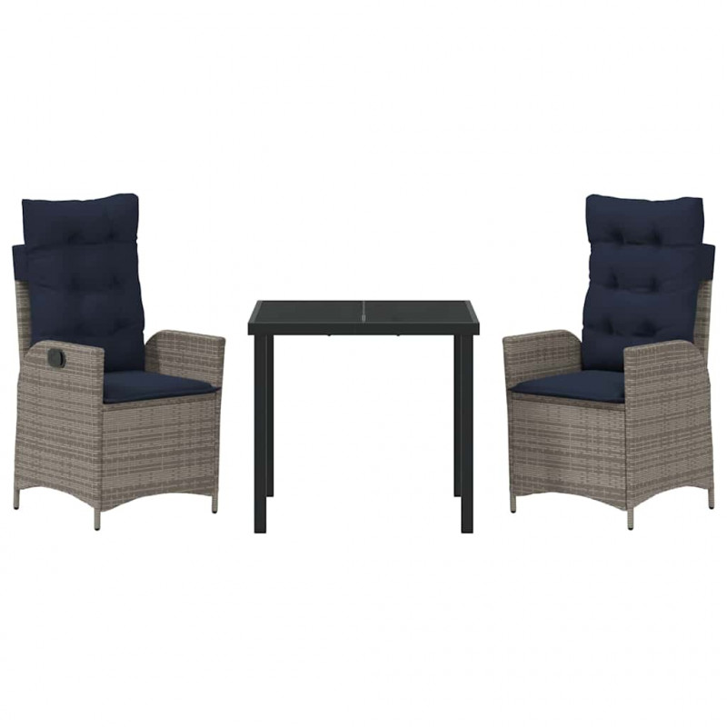 Zestaw do jadalni w ogrodzie 3 pcs Szary i czarny rattan
