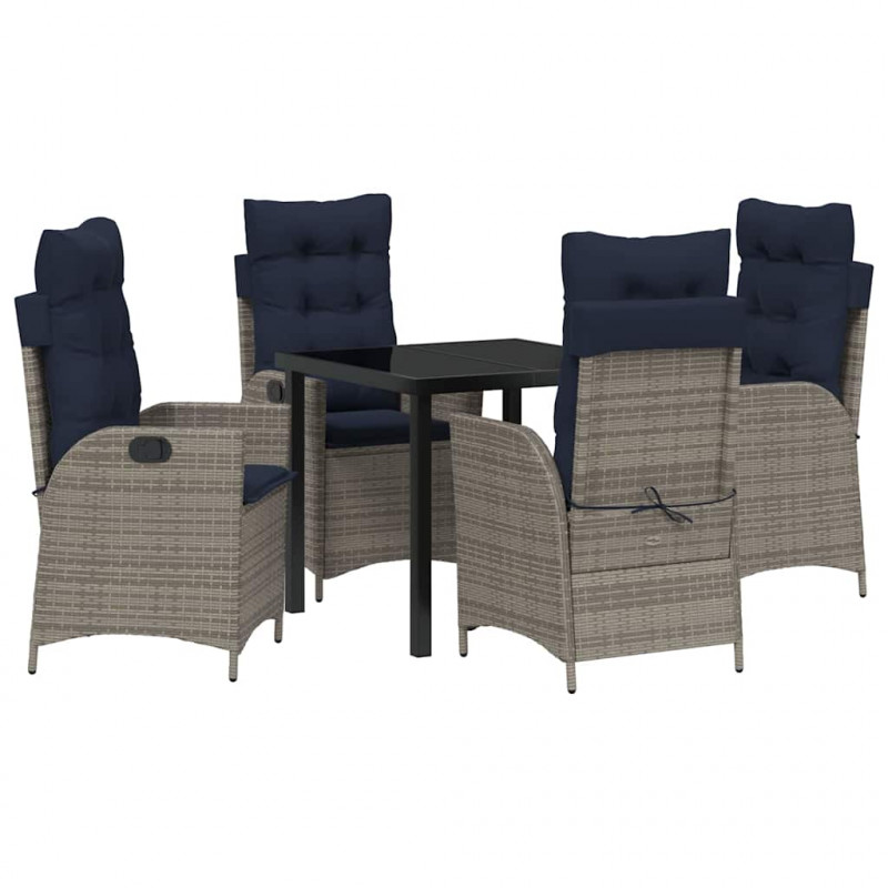 Zestaw do jadalni w ogrodzie 5 pcs Szary i czarny rattan