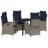 Zestaw do jadalni w ogrodzie 5 pcs Szary i czarny rattan