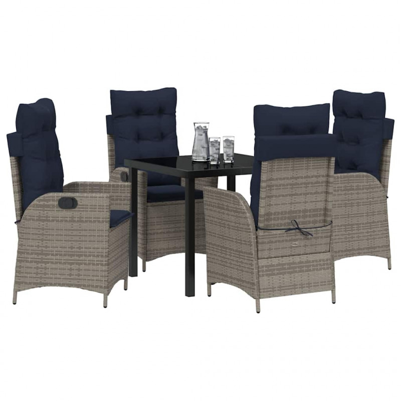 Zestaw do jadalni w ogrodzie 5 pcs Szary i czarny rattan