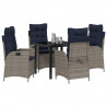 Zestaw do jadalni w ogrodzie 5 pcs Szary i czarny rattan