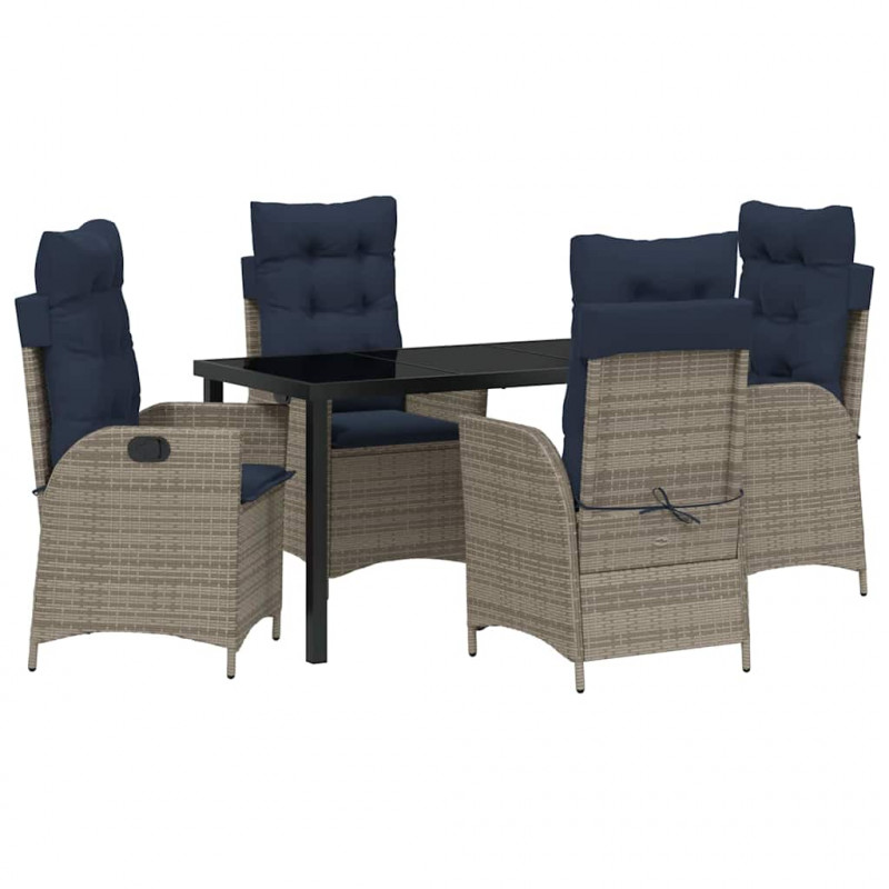 Zestaw do jadalni w ogrodzie 5 pcs Szary i czarny rattan