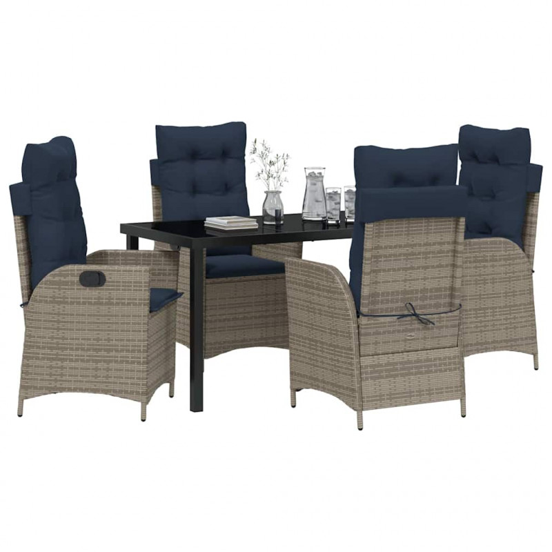 Zestaw do jadalni w ogrodzie 5 pcs Szary i czarny rattan