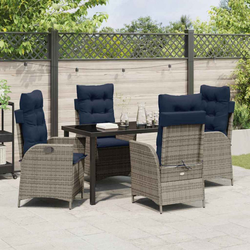 Zestaw do jadalni w ogrodzie 5 pcs Szary i czarny rattan