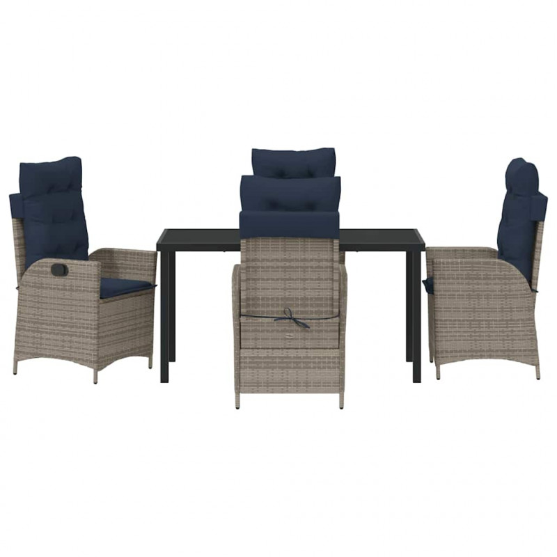 Zestaw do jadalni w ogrodzie 5 pcs Szary i czarny rattan