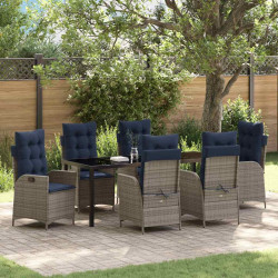 Zestaw do jadalni w ogrodzie 7 pcs Szary i czarny rattan