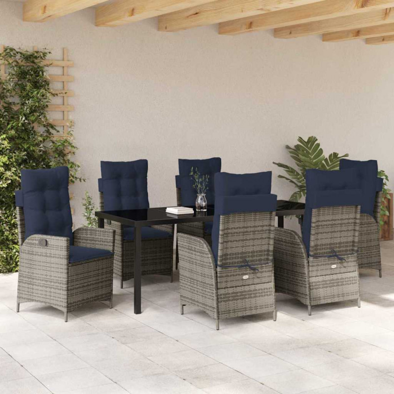 Zestaw do jadalni w ogrodzie 7 pcs Szary i czarny rattan