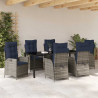 Zestaw do jadalni w ogrodzie 7 pcs Szary i czarny rattan