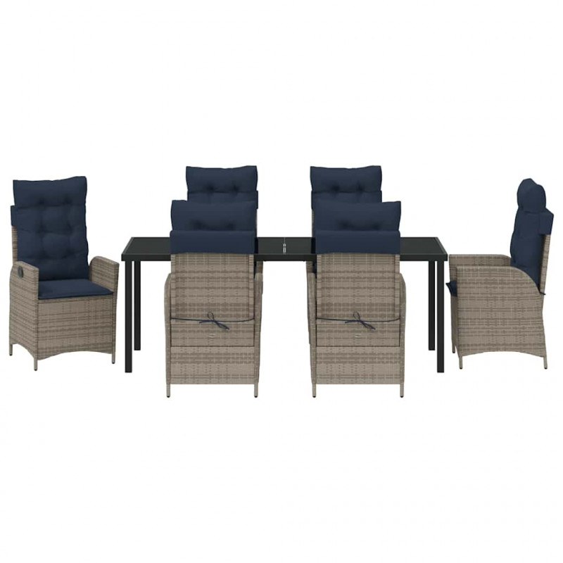 Zestaw do jadalni w ogrodzie 7 pcs Szary i czarny rattan