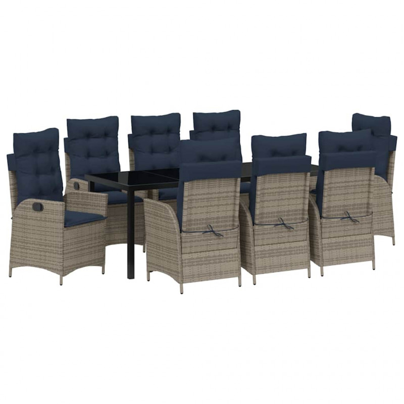 Zestaw do jadalni w ogrodzie 9 pcs Szary i czarny rattan