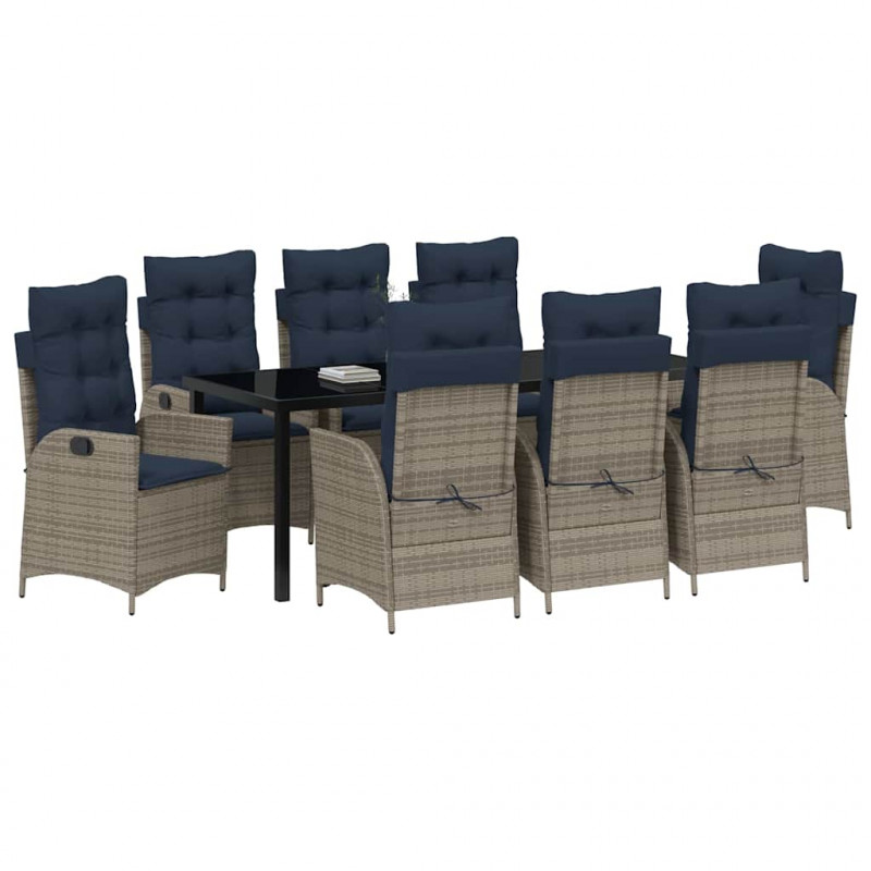 Zestaw do jadalni w ogrodzie 9 pcs Szary i czarny rattan