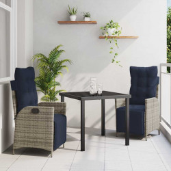 Zestaw do jadalni w ogrodzie 3 pcs Szary i czarny rattan