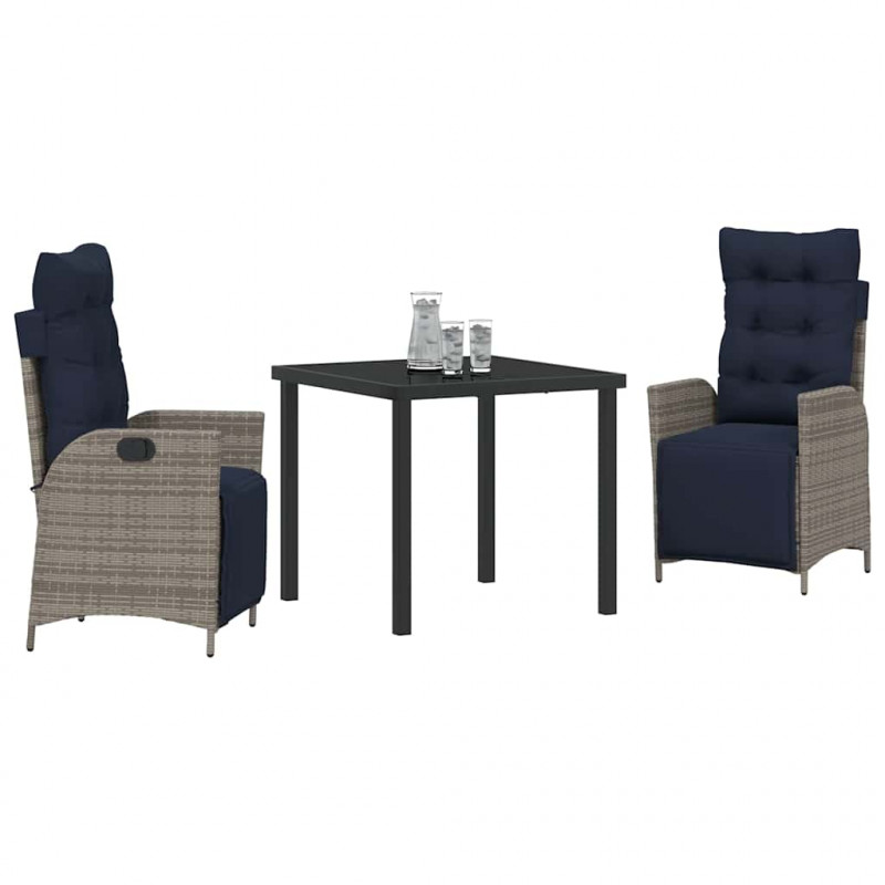 Zestaw do jadalni w ogrodzie 3 pcs Szary i czarny rattan