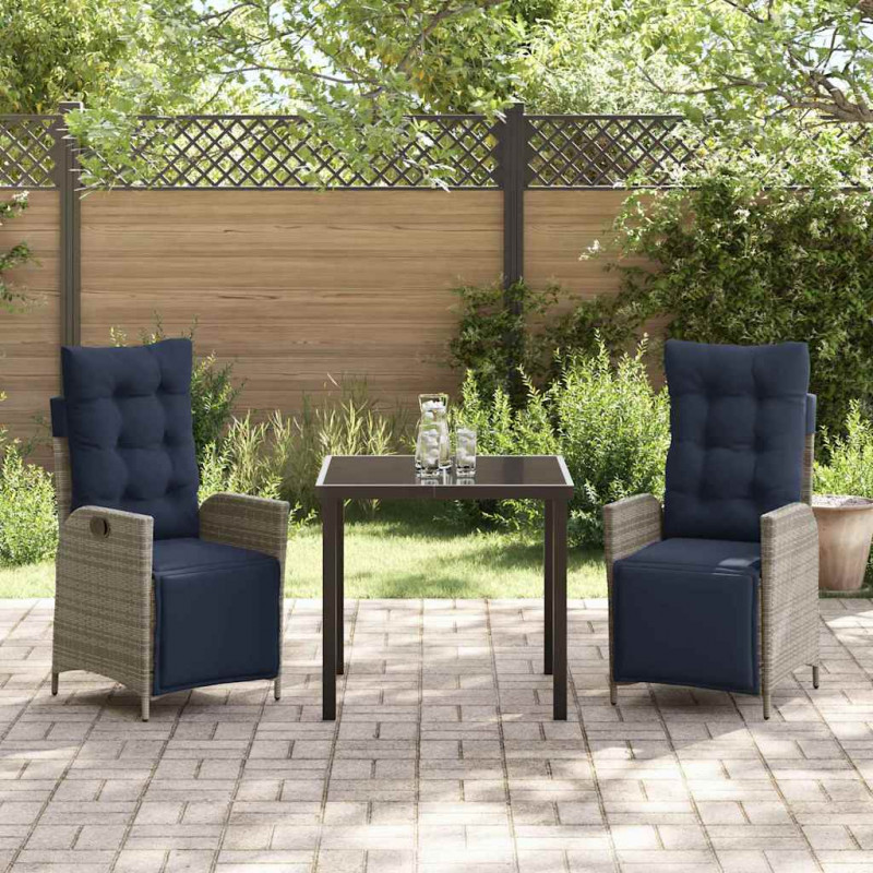 Zestaw do jadalni w ogrodzie 3 pcs Szary i czarny rattan
