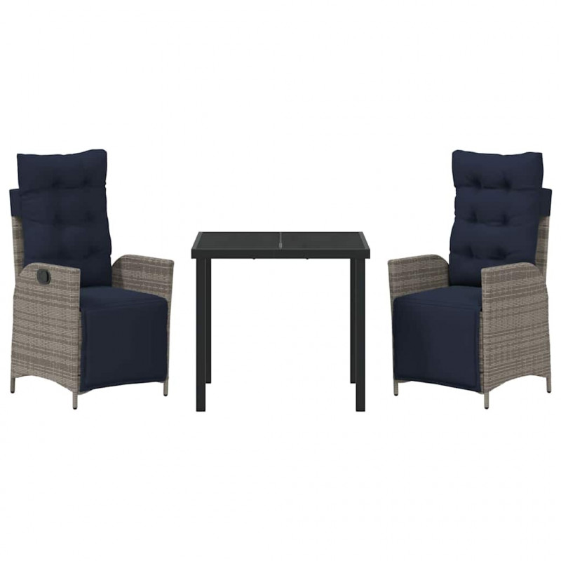 Zestaw do jadalni w ogrodzie 3 pcs Szary i czarny rattan