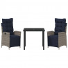Zestaw do jadalni w ogrodzie 3 pcs Szary i czarny rattan