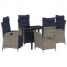 Zestaw do jadalni w ogrodzie 5 pcs Szary i czarny rattan