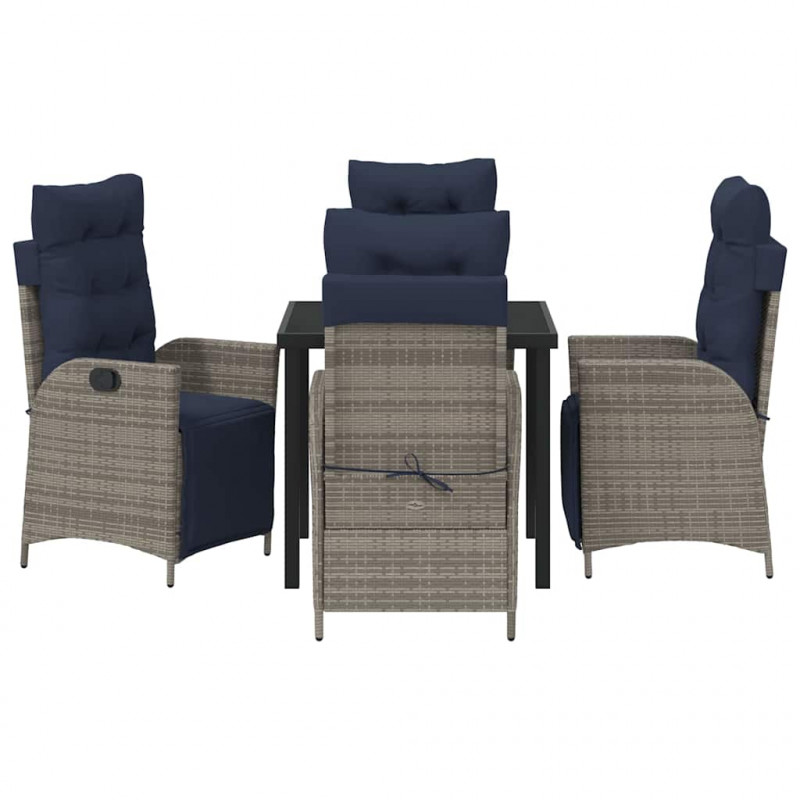 Zestaw do jadalni w ogrodzie 5 pcs Szary i czarny rattan