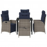 Zestaw do jadalni w ogrodzie 5 pcs Szary i czarny rattan