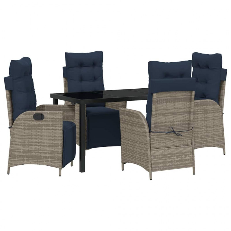 Zestaw do jadalni w ogrodzie 5 pcs Szary i czarny rattan