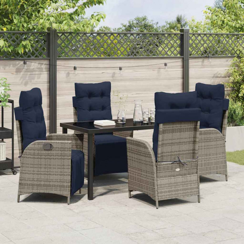 Zestaw do jadalni w ogrodzie 5 pcs Szary i czarny rattan