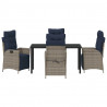 Zestaw do jadalni w ogrodzie 5 pcs Szary i czarny rattan