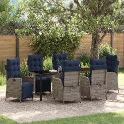 Zestaw do jadalni w ogrodzie 7 pcs Szary i czarny rattan