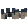 Zestaw do jadalni w ogrodzie 7 pcs Szary i czarny rattan
