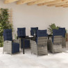 Zestaw do jadalni w ogrodzie 7 pcs Szary i czarny rattan