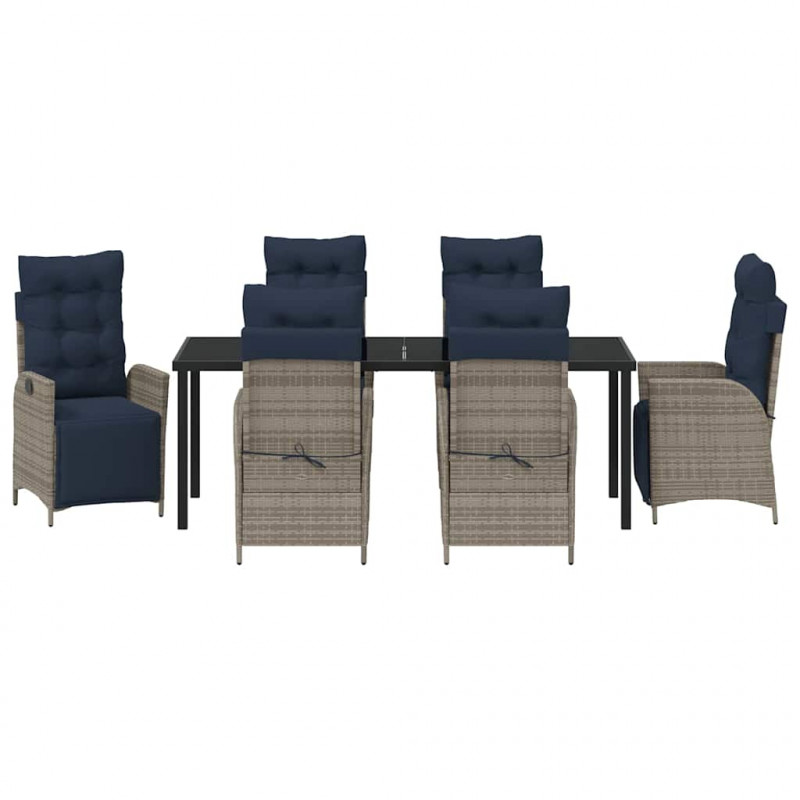 Zestaw do jadalni w ogrodzie 7 pcs Szary i czarny rattan