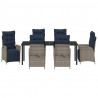 Zestaw do jadalni w ogrodzie 7 pcs Szary i czarny rattan