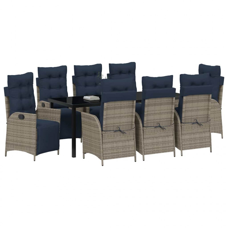 Zestaw do jadalni w ogrodzie 9 pcs Szary i czarny rattan