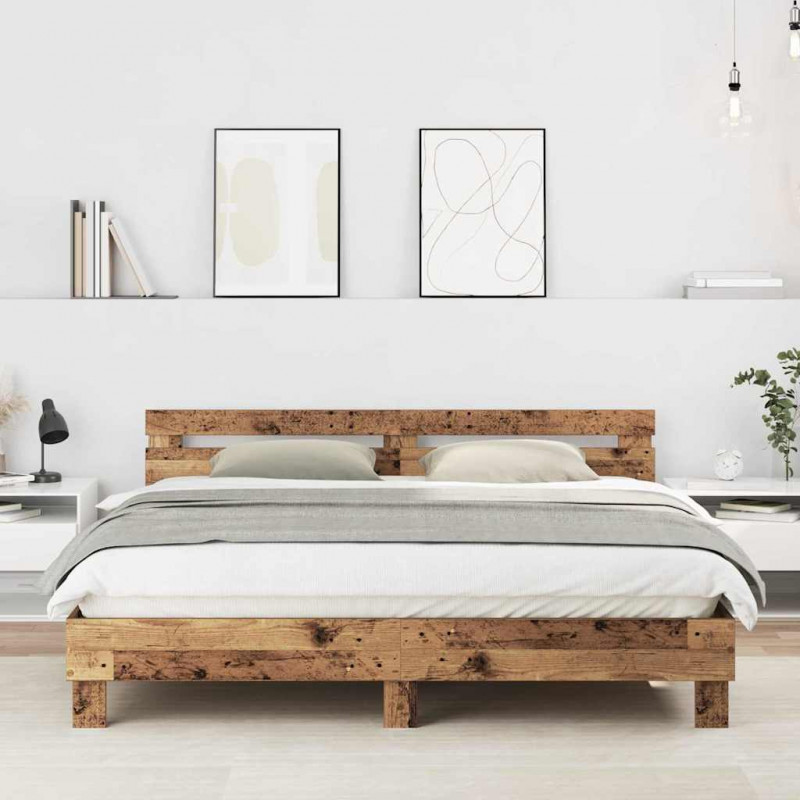 Ramka łóżka Z zagłówkiem Stare drewno 203 x 185 x 70 cm