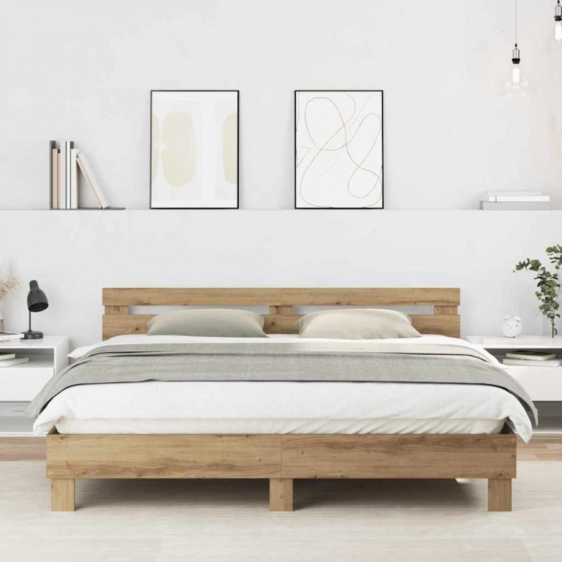 Ramka łóżka Z zagłówkiem Dąb rzemieślniczy 203 x 185 x 70 cm
