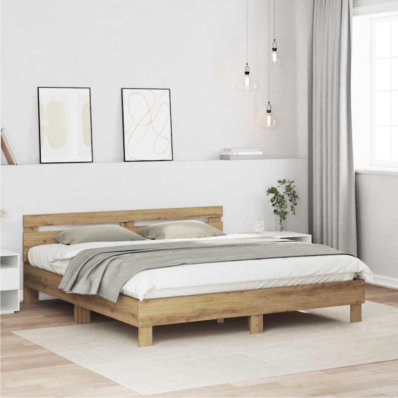 Ramka łóżka Z zagłówkiem Dąb rzemieślniczy 203 x 185 x 70 cm