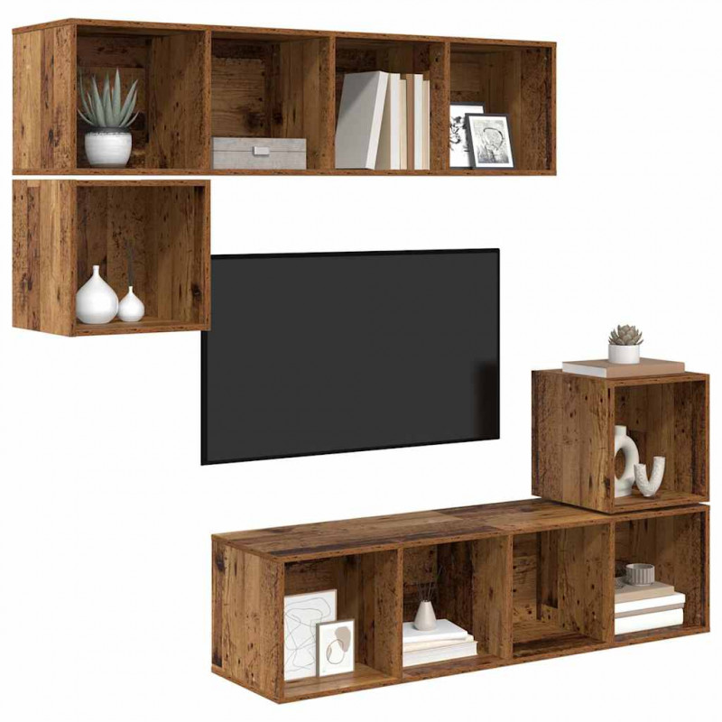 Zestaw szafek RTV 4 pcs Stare drewno Materiał drewnopochodny