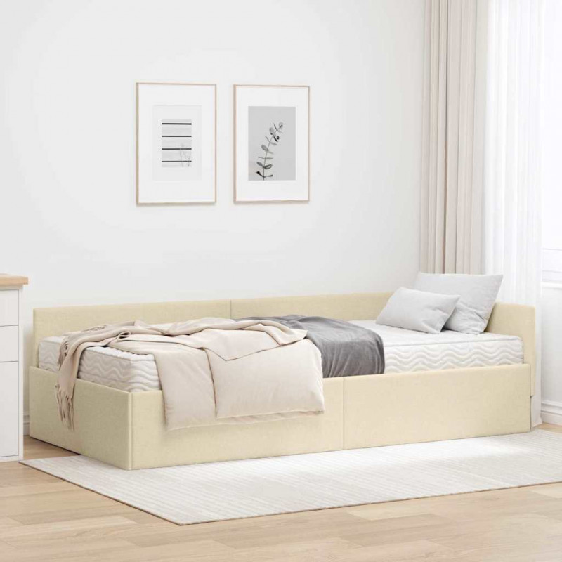 Rama Łóżka Narożnego z Materacem Inny 2 pcs Kremowy tkanina